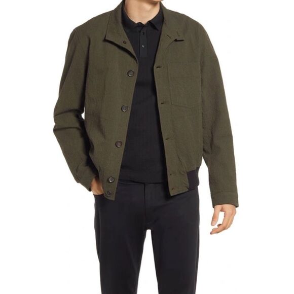 Oliver Spencer Ryde Seersucker Kingswood Green Organic Bomber Jacket Size M NWT